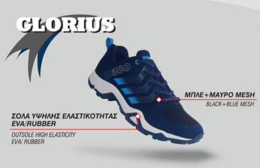Blue - black mesh. High elasticity sole made of EVA and rubber..
