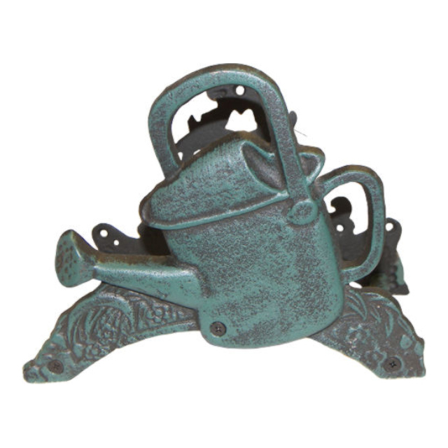 (image for) Embossed metal wall-mounted hose hanger with a watering can