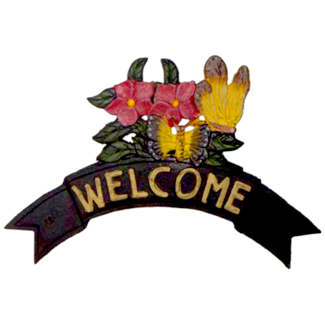 (image for) Embossed metal wall-mounted hose hanger 'Welcome'