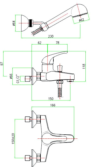 Σχεδιάγραμμα διαστάσεων FIORE Altura Mia 29CR1500