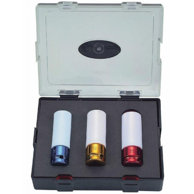 (image for) 3pc 1/2"DR. Colored 6pt. flank deep impact socket set
